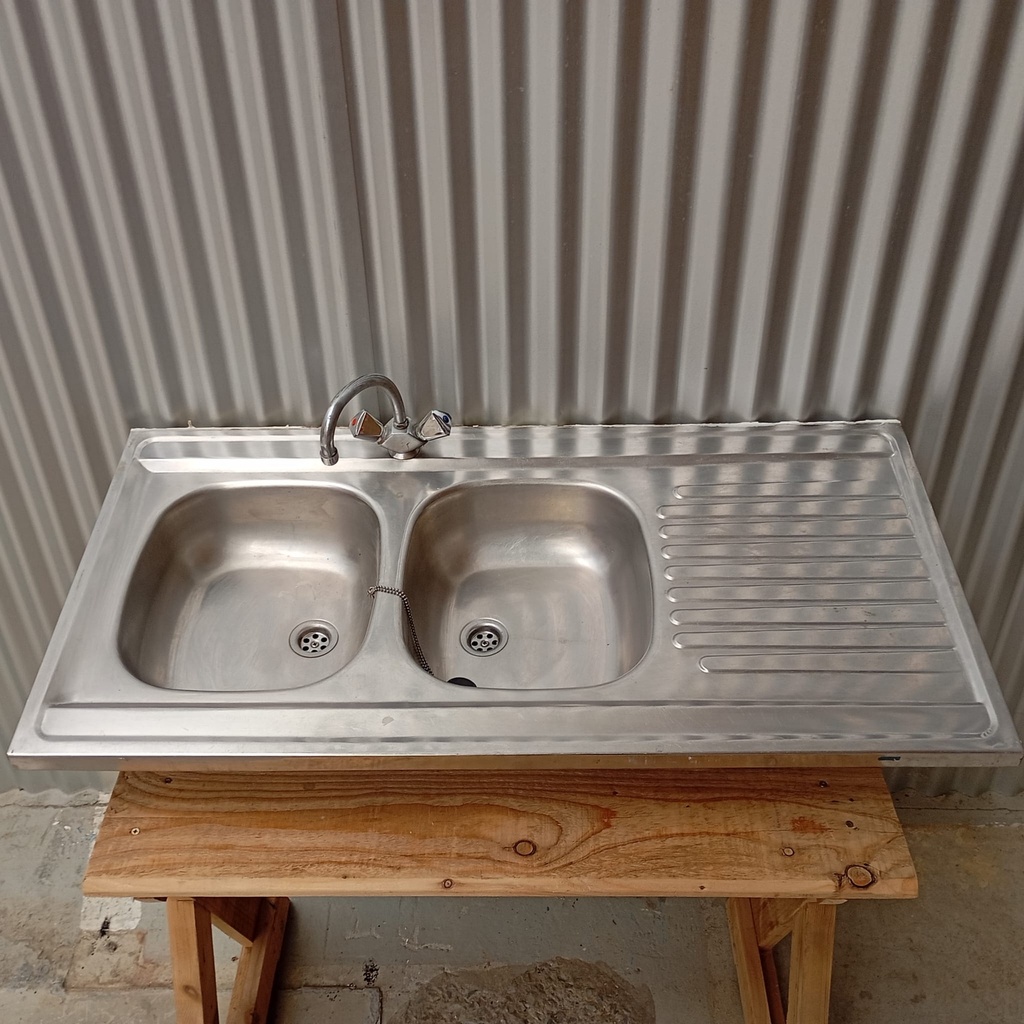 Evier inox double cuves + égouttoir 120x60 -DV-AH